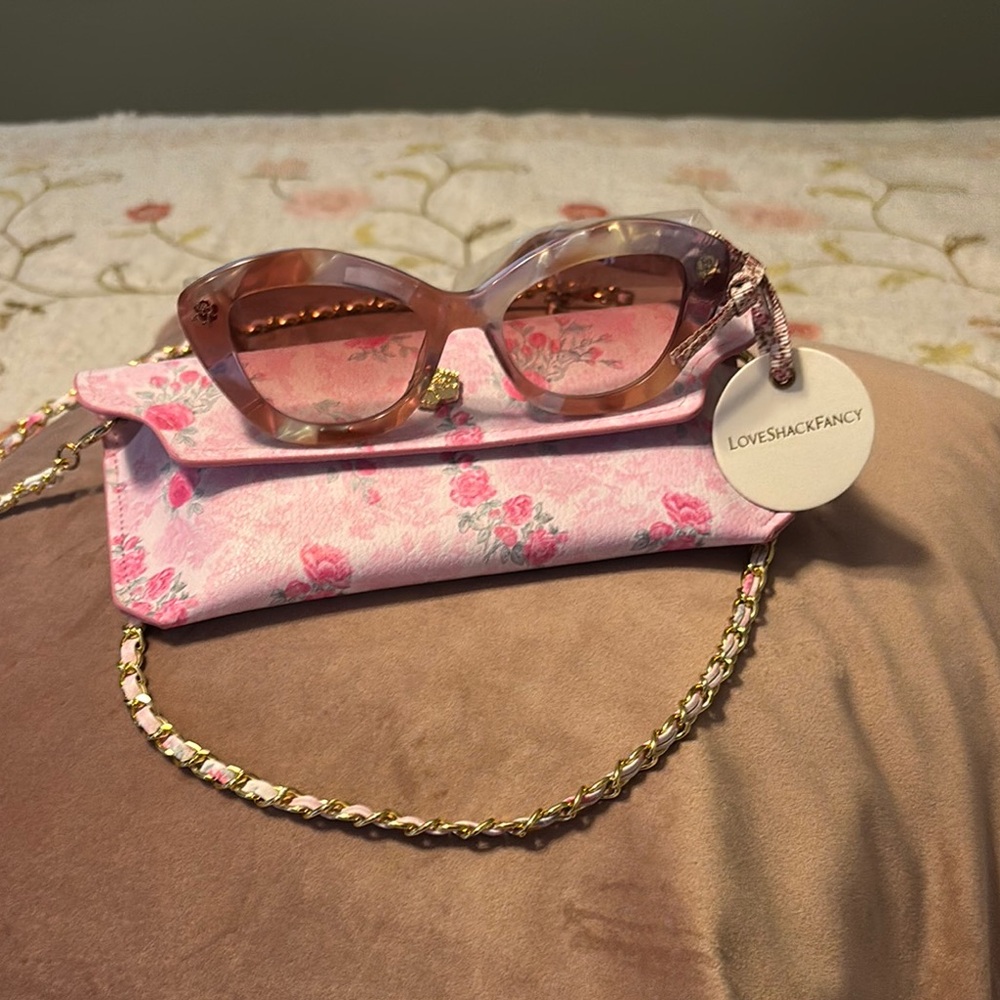 LoveShackFancy Pink Sunglasses with Floral Design